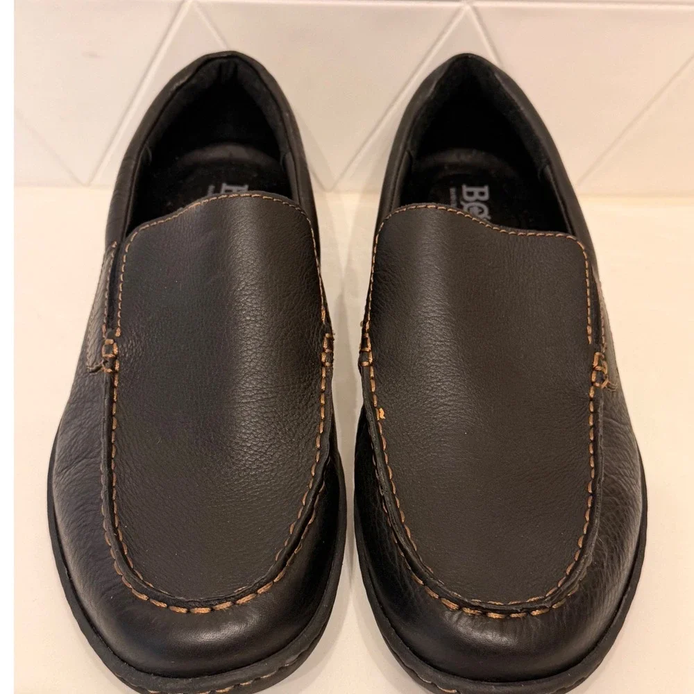 Born Mens Black Leather Slip On Loafers Comfort Shoes Size 13M Like New
